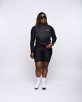 Cycling Out Loud unisex black cycling vest/gilet, back view, women's fit