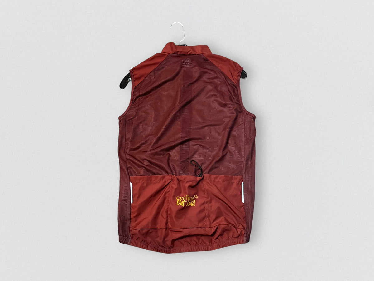 Cycling Out Loud unisex crimson cycling vest/gilet, zipper detail, men's fit