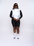 Cycling Out Loud unisex white cycling vest/gilet, front view, women's fit