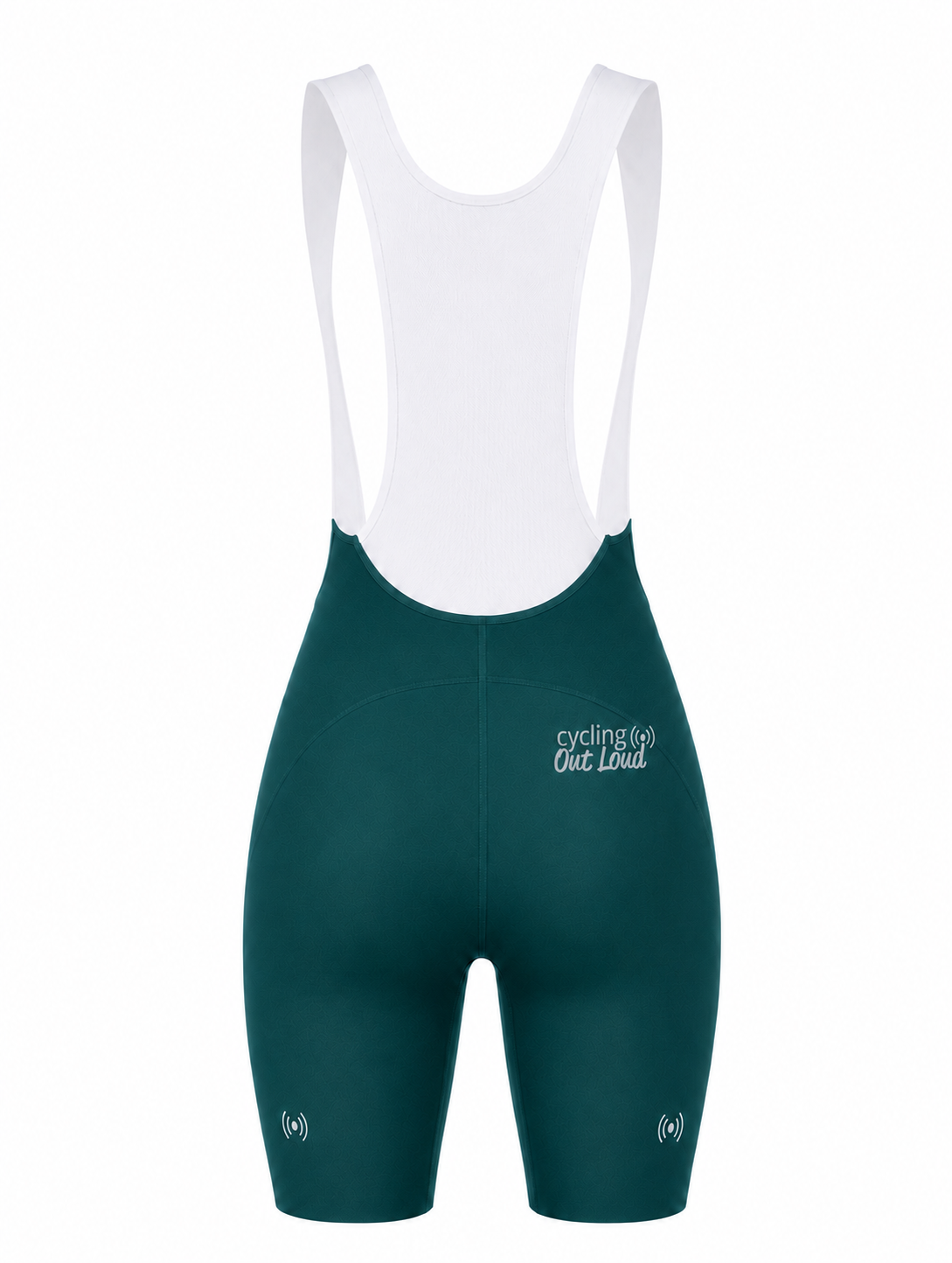 Cycling Out Loud Women's Emerald Green cycling bibs, back view
