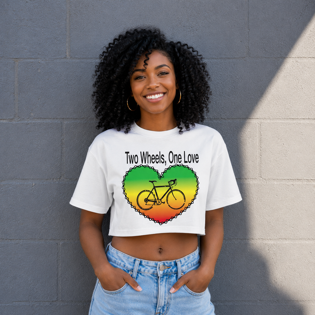 Two Wheels One Love Crop - White