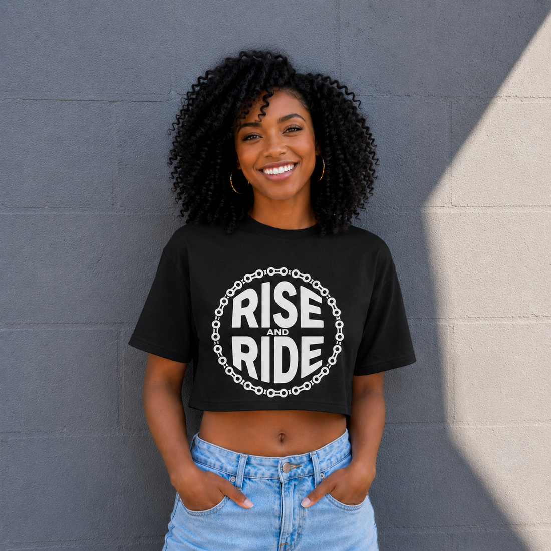 Crop Rise and Ride Premium T-Shirt - Black