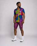 Cycling Out Loud Patchwork button-down shirt worn on model, side view