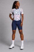 Cycling Out Loud Purple Blues cycling skinsuit, back view