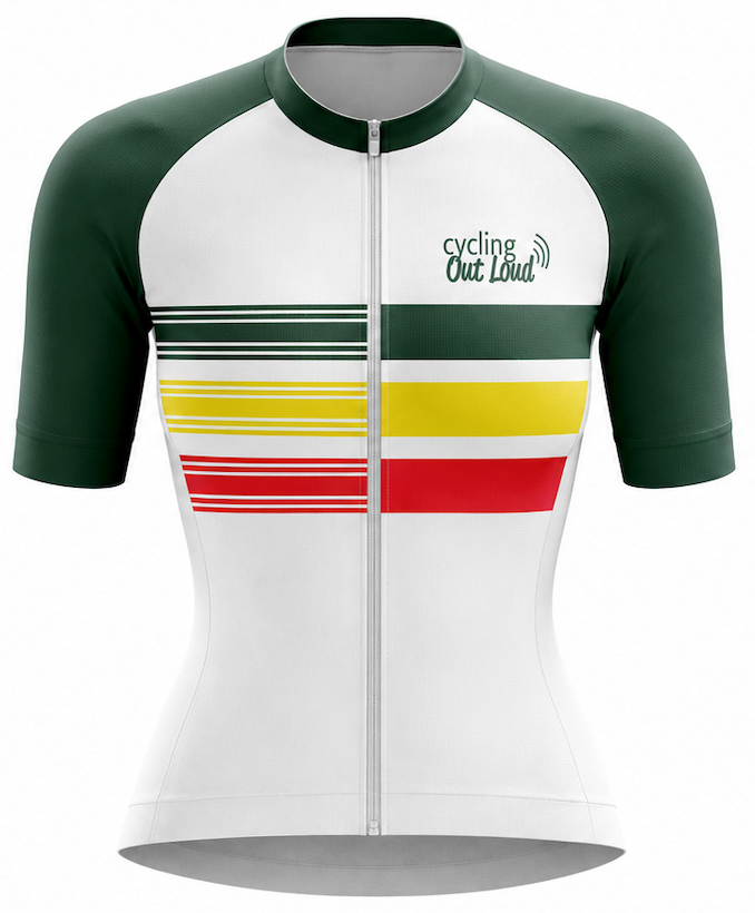 Cycling Out Loud Women's Trifecta performance cycling jersey, front view